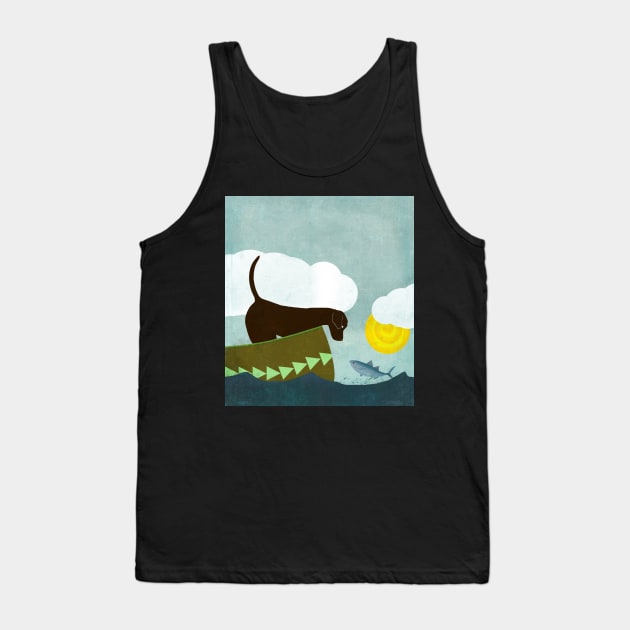 Chocolate Labrador In A Canoe With A Fish Friend Tank Top by LittleBean